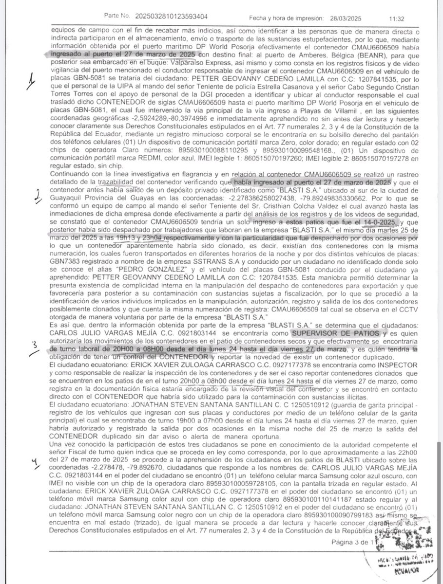 JAGonzalvear's tweet image. #CasoBlasti
Hoy el país tiene derecho a saber quiénes estarían detrás de las redes del narcotráfico que tanto daño le hacen al Ecuador.

El 27 de marzo de 2025 fue detenido un contenedor con 2,3 toneladas de cocaína en el puerto de DP World – Posorja. Al realizar la trazabilidad