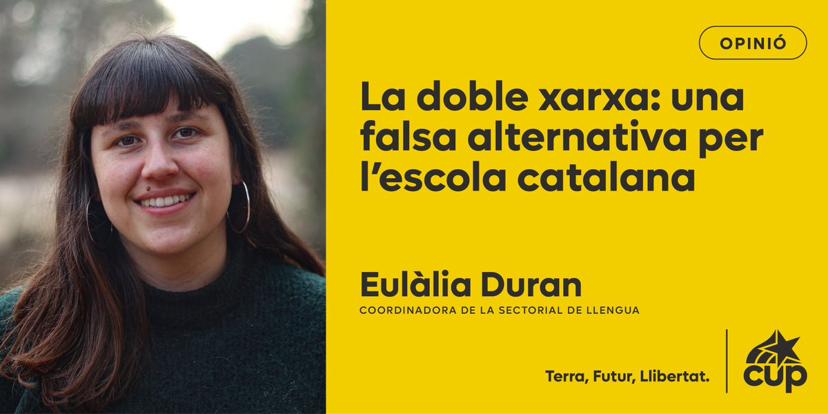 cupnacional's tweet image. ✍️ OPINIÓ | @eulaliadubr "La doble xarxa: una falsa alternativa per l’escola catalana"

«Davant el retrocés de l’ús del català a les aules les propostes com la doble xarxa perpetuen la situació presentant-se com una falsa alternativa.»

🔗 catarsimagazin.cat/la-doble-xarxa/