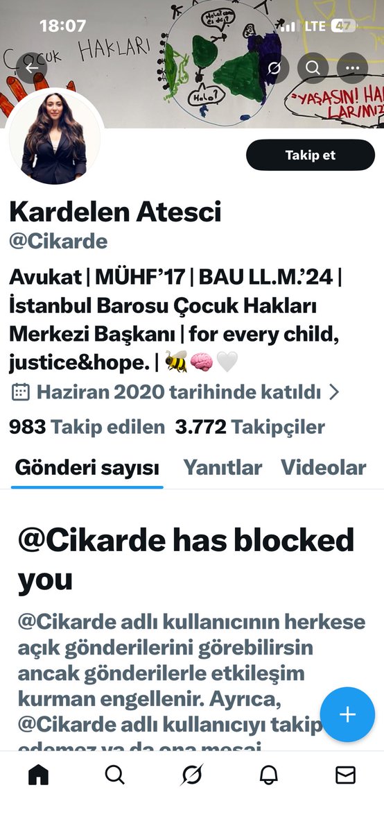 Bu beni bloklamış olan var  ya kızım bir gün sende öyle acılar yaşayacaksın ki Allahın adaleti size benzemez çocuk hakları mışşşşşşşşş beni
Mahkemeye ver hadi nasılsa kanunda bir açık bulunur KARDELEN bu gün mışıl mışıl uyu o yatağında sayenizde bir çocuk daha girdi toprağın