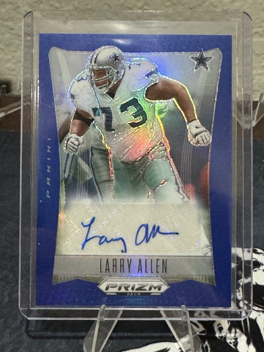 Get your hands on this rare 2024 Panini Prizm Deca Larry Allen Blue Prizm Auto card, #03/49! A true gem for Dallas Cowboys fans &amp; collectors alike. Authenticated &amp; serial numbered! 📷📷 #LarryAllen #DallasCowboys #PaniniPrizm #NFLCollectibles ebay.us/m/RLj5Sw