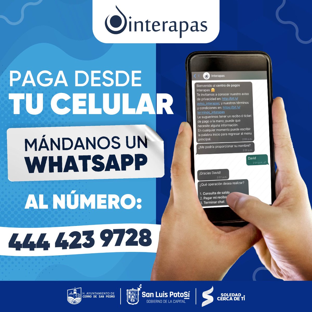 ¿Sin tiempo para hacer filas? ⏰💧 Paga tu recibo de agua desde WhatsApp: fácil, rápido y sin salir de casa.✔

#Interapas