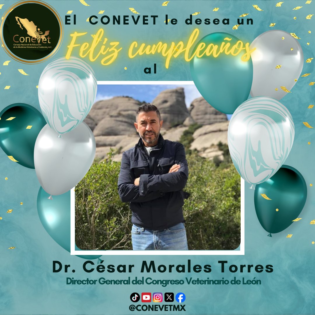 🎉 ¡Feliz cumpleaños, Dr. César Morales Torres! 🎂
Desde el CONEVET le enviamos un abrazo afectuoso y nuestros mejores deseos de salud, alegría y éxitos.
¡Que vengan muchos momentos felices! ✨
#CONEVET #FelizCumpleaños #CVDL