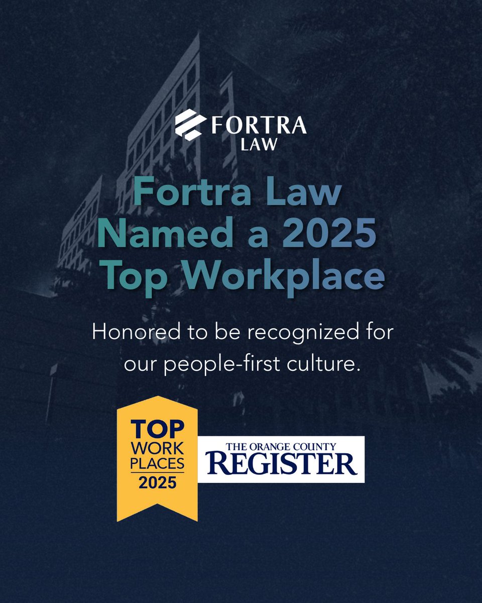 We’re honored to be recognized as a Top Workplace for 2025 by The Orange County Register! At Fortra Law, we’re grateful for this recognition and proud of the team that makes it possible. Year after year, we strive to foster a culture where our people can thrive, grow, and feel