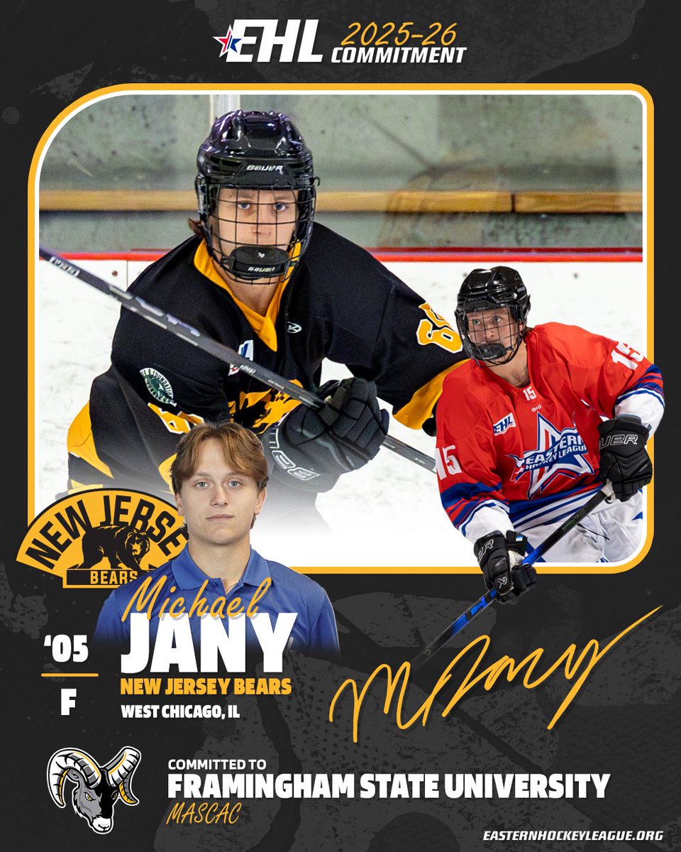 EHL_Hockey's tweet image. Michael Jany Commits to Framingham State University. 

@NJBearsHcky Forward to join Rams for the 2026-2027 Season

🔗: easternhockeyleague.org/2026/01/michae…

#WherePlayersComeFirst | #DevelopPromoteAdvance