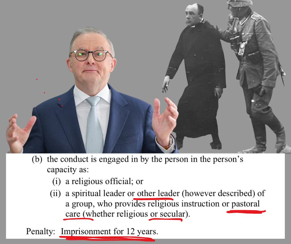 craigkellyAFEE's tweet image. The legislation is dystopian madness. 

12 years imprisonment for someone that gives secular pastoral care if they criticise Albanese’s migration policies. 

Everyone involved in this legislation needs to be resign in disgrace.