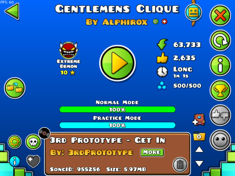 cuin_894's tweet image. gentlemens clique solo 100%!!! 6752 intentos nivel de mierda imposible para mi es mas dificil que ziroikabi igual lo recomiendo como primer nivel 2p solo (supongo....) me mori 10 veces en el bossfight del final XDXDXD

extreme demon #240