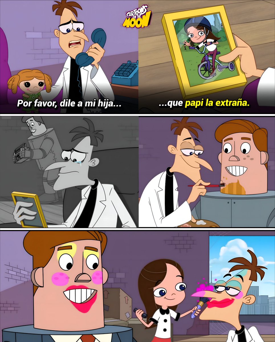 CartoonsOTMoon's tweet image. Al fin conocemos la historia del divorcio de Doofenshmirtz en el final de la nueva temporada de Phineas y Ferb:

Doof construyó a su robot, Norm, para poder sobrellevar el dolor. Y con el pasar de los años, terminó formando una familia junto a él.