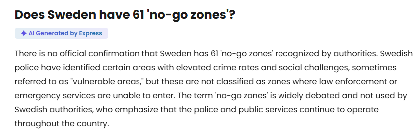 rullarn's tweet photo. @Chetb1284 @wapimaskwa69 @AmyMek From the same news source and their own generative AI,

And being born, raised, and residing in Sweden for almost 40 years, and I'm not gonna search for something to argue a point that I for a fact no to be invalid.
It's on you to prove that it's true https://t.co/ttoFKitewU