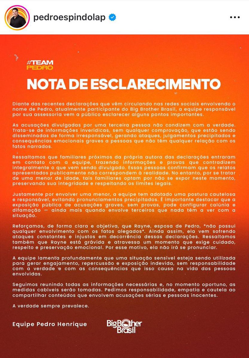 poptime's tweet image. A equipe de Pedro do BBB26 revelou que a jovem que alegou ter um relacionamento com ele há ANOS ainda é MENOR DE IDADE.

Pedro tem atualmente 22 anos.
