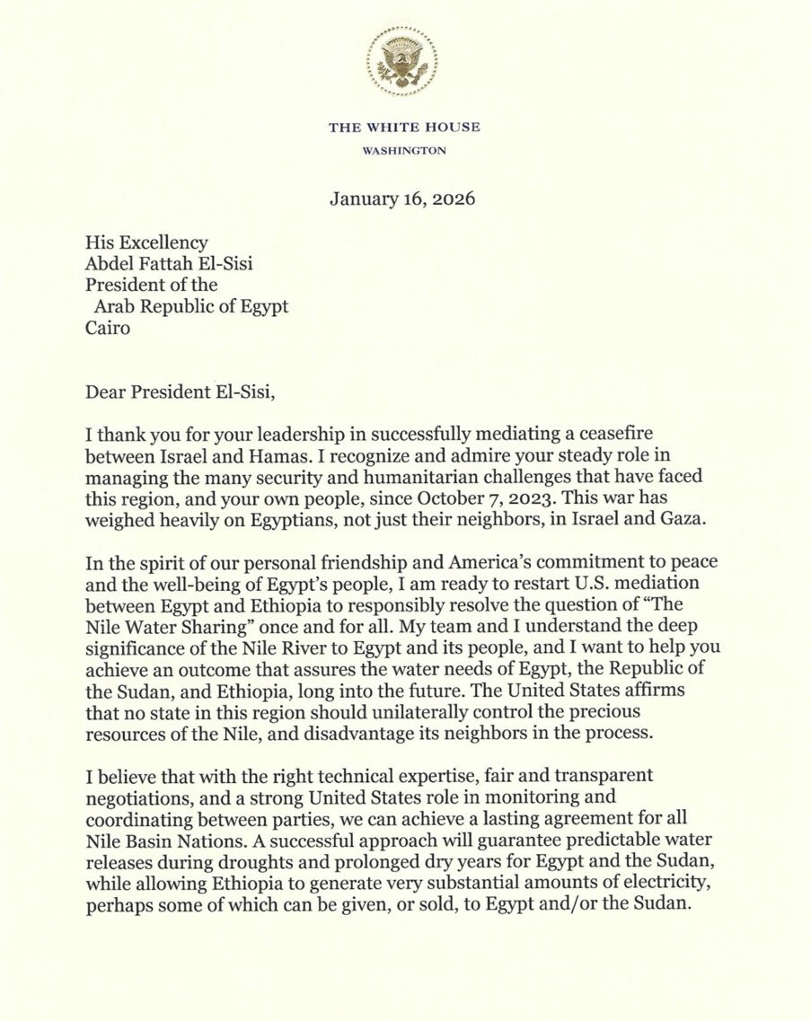 RapidResponse47's tweet image. President Trump’s letter to President El-Sisi