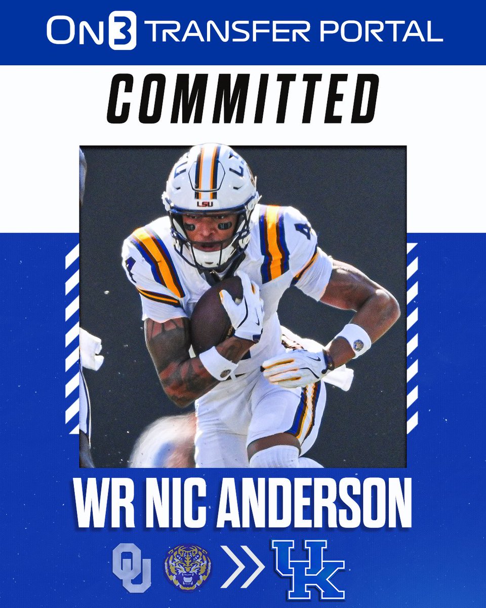 TransferPortal's tweet image. BREAKING: LSU transfer WR Nic Anderson has signed with Kentucky, @PeteNakos reports😼

on3.com/transfer-porta…