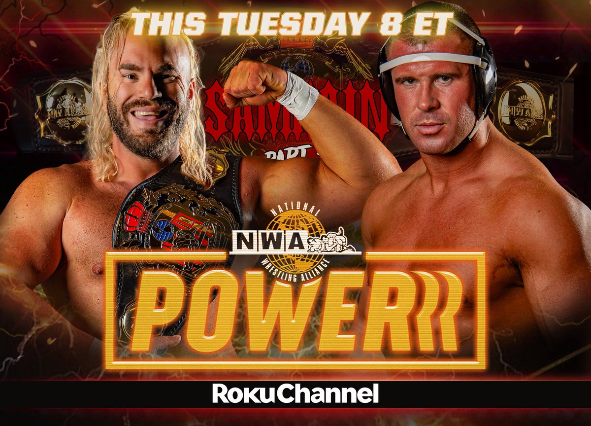 nwa's tweet image. 𝙏𝙄𝙏𝙇𝙀 𝙏𝙐𝙀𝙎𝘿𝘼𝙔 𝙊𝙉 𝙉𝙒𝘼 𝙋𝙊𝙒𝙀𝙍𝙍𝙍

Three championships are on the line this week on 𝙉𝙒𝘼 𝙋𝙊𝙒𝙀𝙍𝙍𝙍 𝙤𝙣 𝙍𝙤𝙠𝙪! Tune in Tues., 8PM ET on Roku Sports.

⚡️@AlexTaylorBrand defends the NWA World Junior Heavyweight Title against @SladeWrestler with…