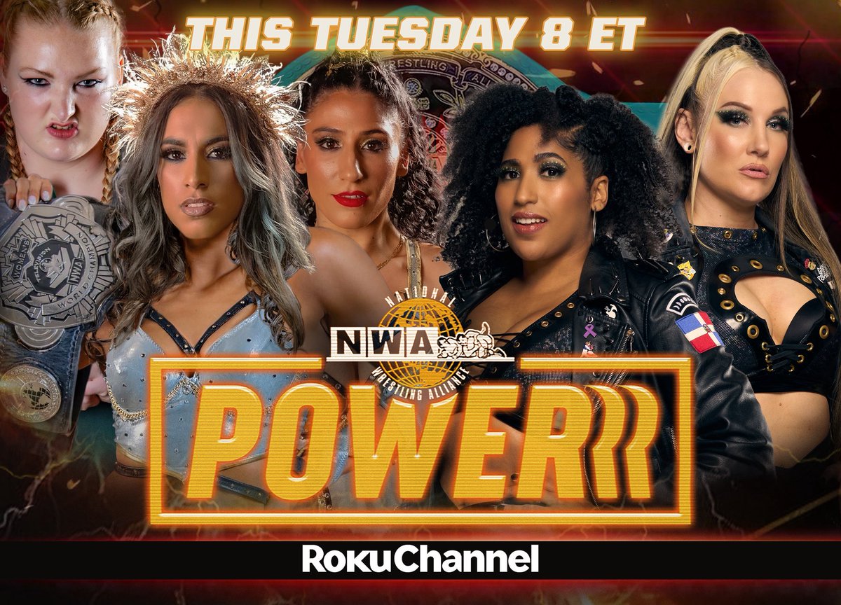 nwa's tweet image. 𝙏𝙄𝙏𝙇𝙀 𝙏𝙐𝙀𝙎𝘿𝘼𝙔 𝙊𝙉 𝙉𝙒𝘼 𝙋𝙊𝙒𝙀𝙍𝙍𝙍

Three championships are on the line this week on 𝙉𝙒𝘼 𝙋𝙊𝙒𝙀𝙍𝙍𝙍 𝙤𝙣 𝙍𝙤𝙠𝙪! Tune in Tues., 8PM ET on Roku Sports.

⚡️@AlexTaylorBrand defends the NWA World Junior Heavyweight Title against @SladeWrestler with…