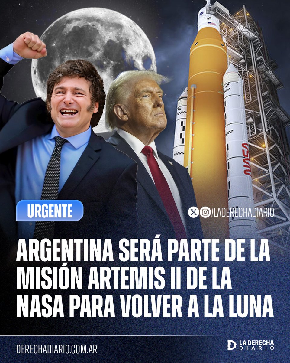 🌑🇦🇷🇺🇸 | #URGENTE HISTÓRICO: Javier Milei anunció que Argentina será parte de la misión Artemis II de la NASA para volver a la Luna, impulsada por Trump.

Durante el lanzamiento, se desplegará el microsatélite argentino Atenea, que permitirá validad tecnologías críticas para