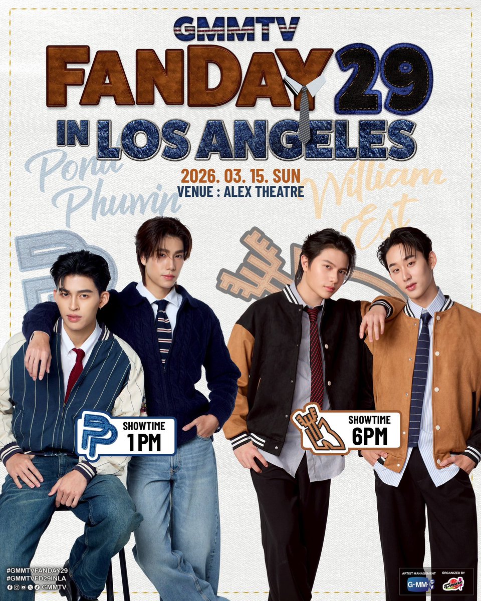 GMMTV's tweet image. The wait is over!
Get ready for "Pond Phuwin &amp;amp; William Est"

One night, one stage, unforgettable memory

Show Date: 15 March 2026
Venue : Alex theater l Glendale, CA
Tickets on sale: Ticketmaster Friday, 23 January
Pond-Phuwin : 10.30 am PST
William Est : 11.30 am PST

Don't miss…