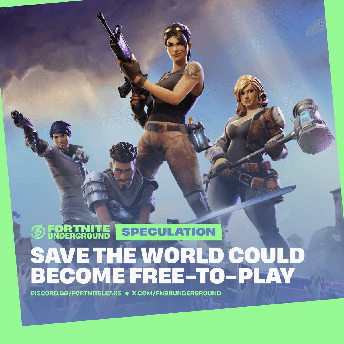 FNBRunderground's tweet image. Some recent moves suggest Epic could be planning to make #Fortnite Save the World free-to-play 🌩️

Datamines revealing new content is in the works, updates to streamline progression, and other evidence is leading fans to believe Homebase is preparing to welcome new players.