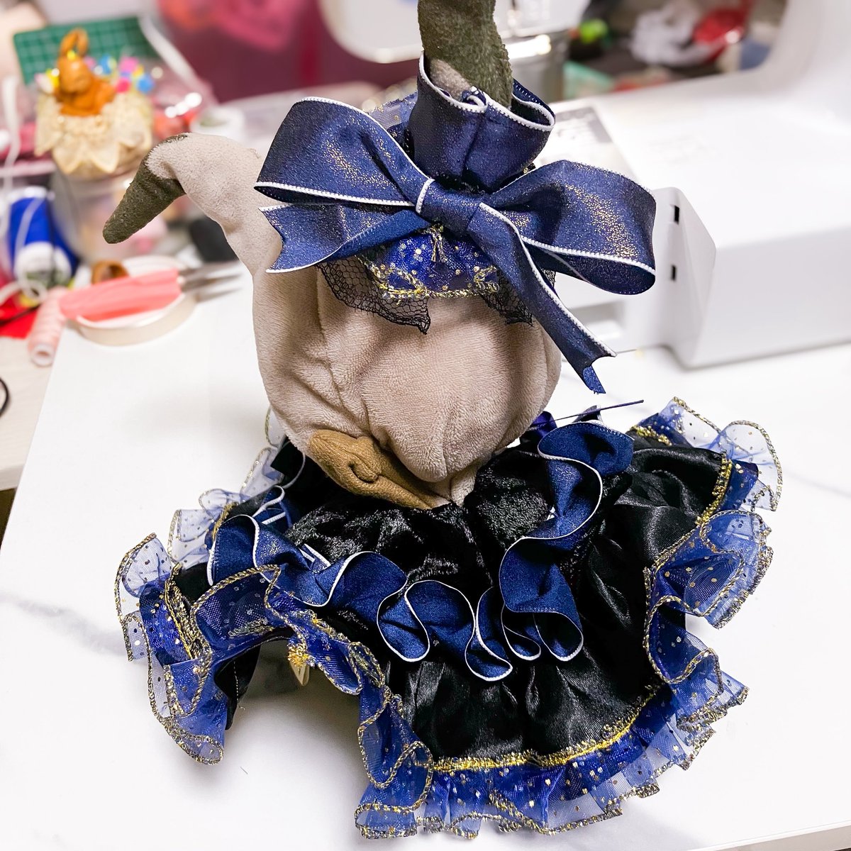 試着中🪡
とんでもなく可愛いのできた🥹💙🖤
Lサイズでは初めての帽子セットだから張り切りすぎた🥴