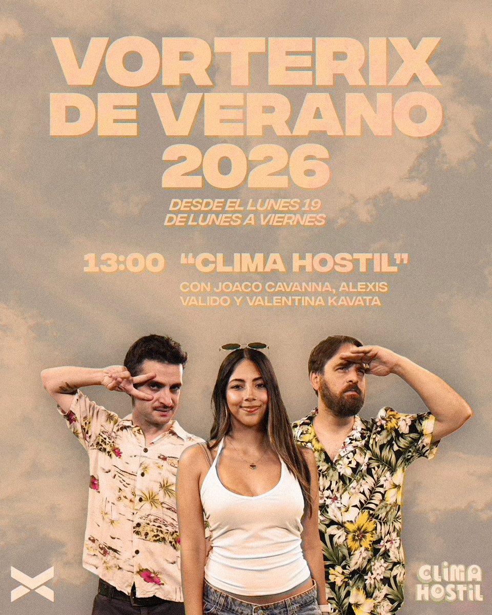 Vorterix's tweet image. VORTERIX VERANO 2026 🔥

11:00 "La Cueva" con @Schapiramanuk y el equipo de redes 🚬

13:00 "Clima Hostil" con @joacavanna, @elalesi y @Valentinakavata 🔥