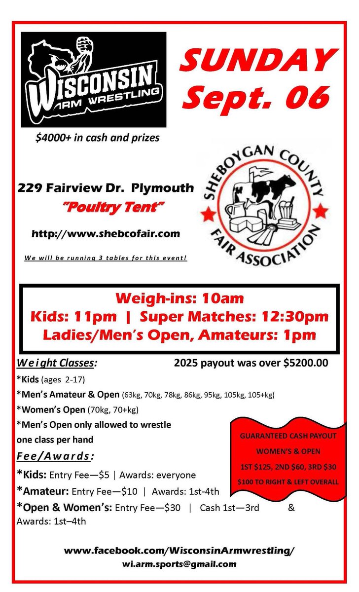 Check out the Wisconsin Arm Wrestling event happening during the 2026 <a href="/ShebCoFair/">Sheboygan Cty Fair</a>!