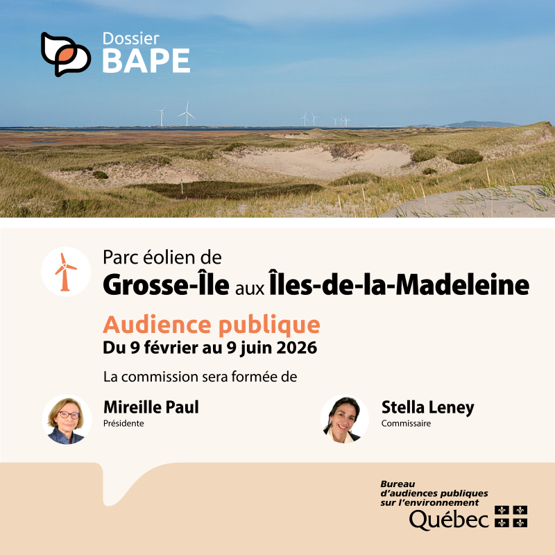 𝗗𝗘́𝗕𝗨𝗧 𝗗𝗘 𝗟’𝗔𝗨𝗗𝗜𝗘𝗡𝗖𝗘 𝗣𝗨𝗕𝗟𝗜𝗤𝗨𝗘 | C’est l’occasion de poser des questions à l’initiateur du projet et aux représentants des différents ministères et organismes invités.

bape.gouv.qc.ca/fr/dossiers/gr…

#ilesdelamadeleine #eoliennes #grosseile