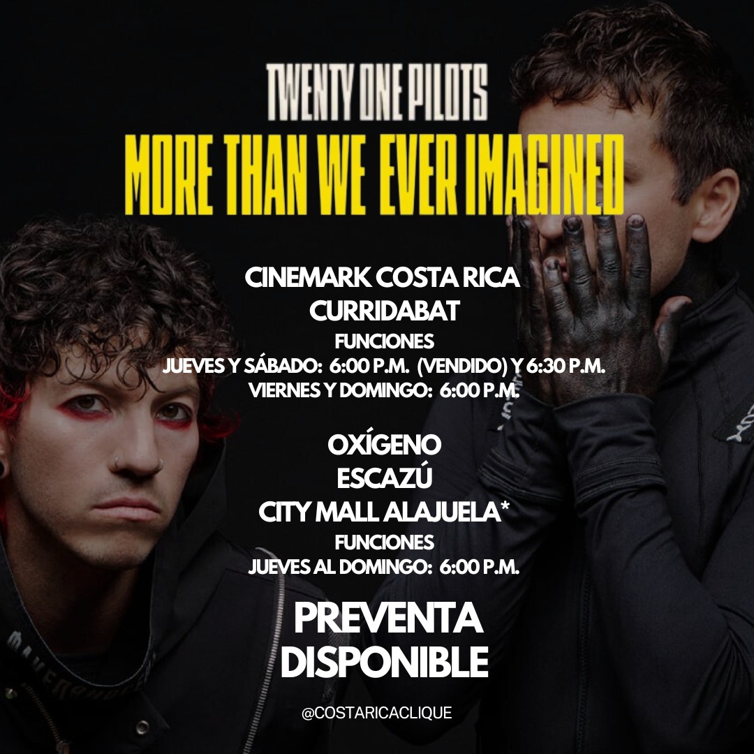 Aqui tenemos la información recopilada sobre estos días para @cinemark_ca
Para Cinemark en Curridabat solamente el Jueves y Sábado habilitaron una segunda función 

Para en las demás localizaciones SOLAMENTE 6:00 p.m. y a nivel de CITY MALL ALAJUELA NO HAN HABILITADO LA PREVENTA*