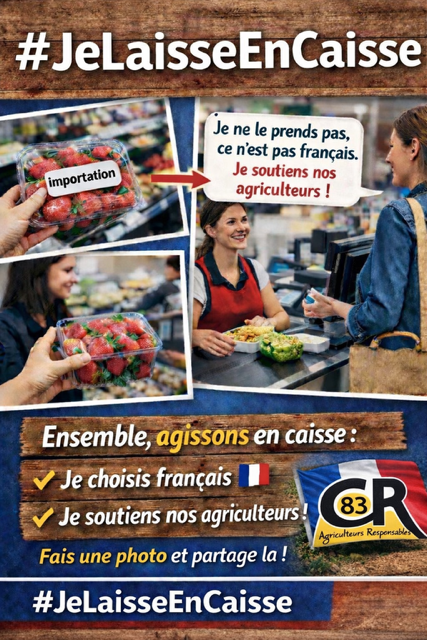 coordinationrur's tweet image. 🔴SOUTIEN À L’INITIATIVE DE LA CR83 – CHOISISSONS LE FRANÇAIS ! 🇫🇷

La #CR83 montre l’exemple : soutenir nos producteurs locaux peut se faire facilement au moment de nos achats.

🛒 Comment participer :
1️⃣ Vérifier l’origine des produits dans votre panier
2️⃣ S’il est importé, je…