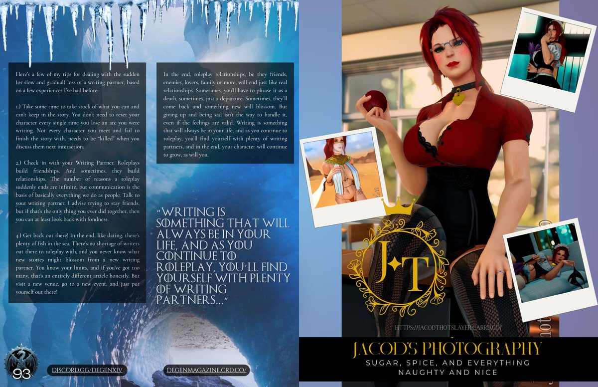 Today's Page Drop: Our RP Tips, written by your local Social Media Bun, Mythrious! Did you suddenly lose an RP Partner? Not sure what to do? This is for those dealing with that!
discord.gg/degenxiv 
degenmagazine.com