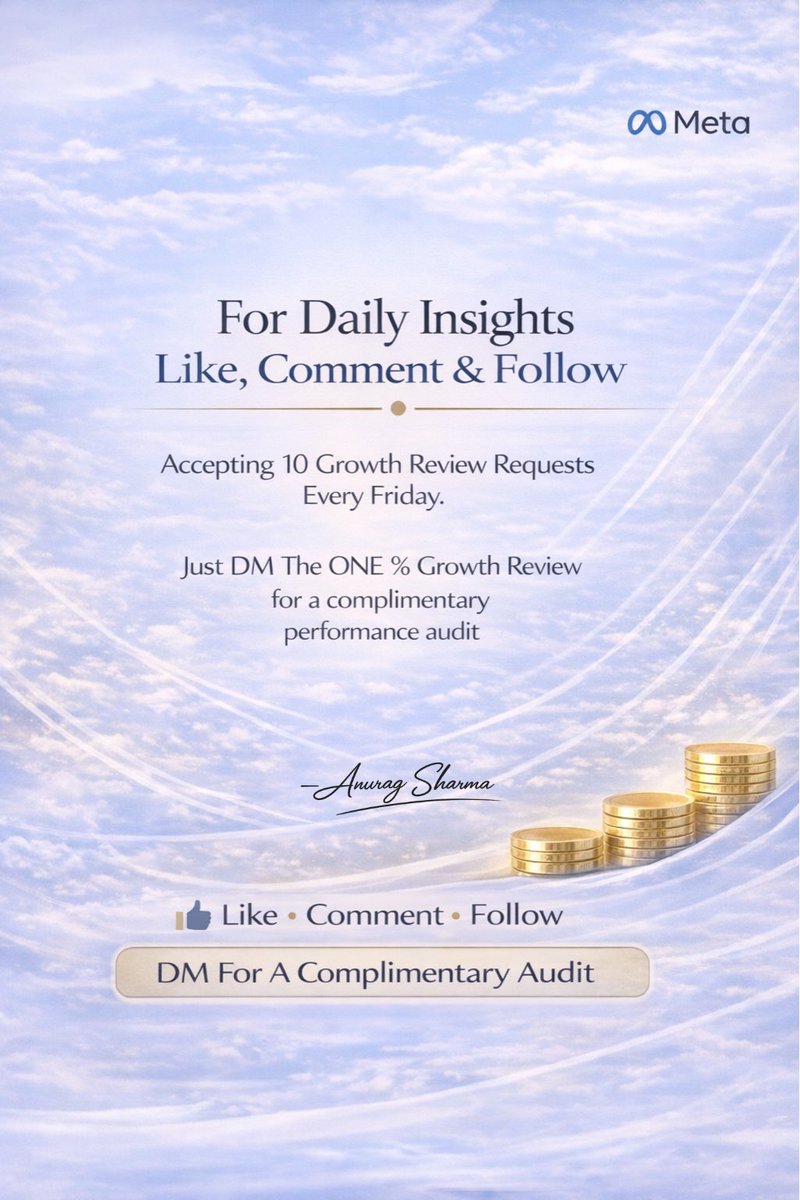 __Anurag___'s tweet photo. I open 10 ONE % Growth System Reviews every Friday. Comment ONE % or DM me — I personally review every profile. 

#ONEPercentGrowthReview #MetaAds #PerformanceMarketing #DTC #Ecommerce #Andromeda https://t.co/Sc1VpTcM35
