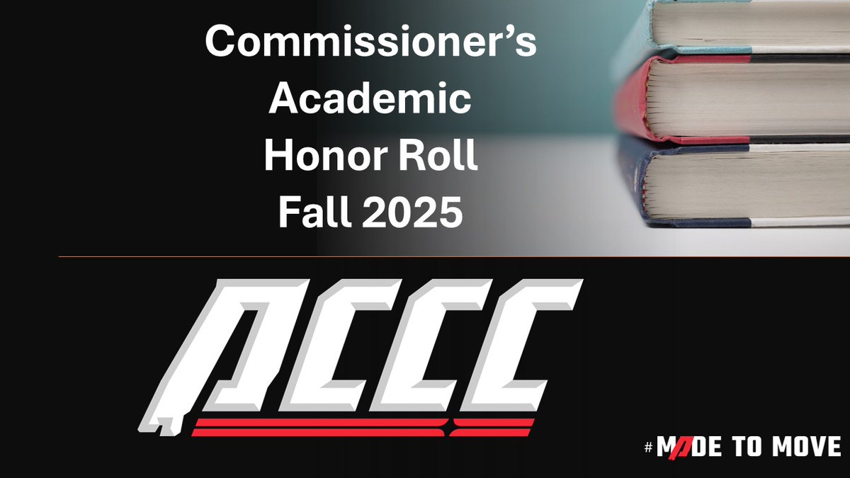 acccathletics's tweet image. Congratulations to all STUDENT-athletes and teams named to the Fall 2025 Commissioner's Academic Honor Roll by achieving a 3.00 GPA or higher. #MadeToMove 

1⃣,7⃣6⃣4⃣ Student-athletes
1⃣2⃣0⃣ Teams

For a full listing of all student-athletes and teams, please visit…