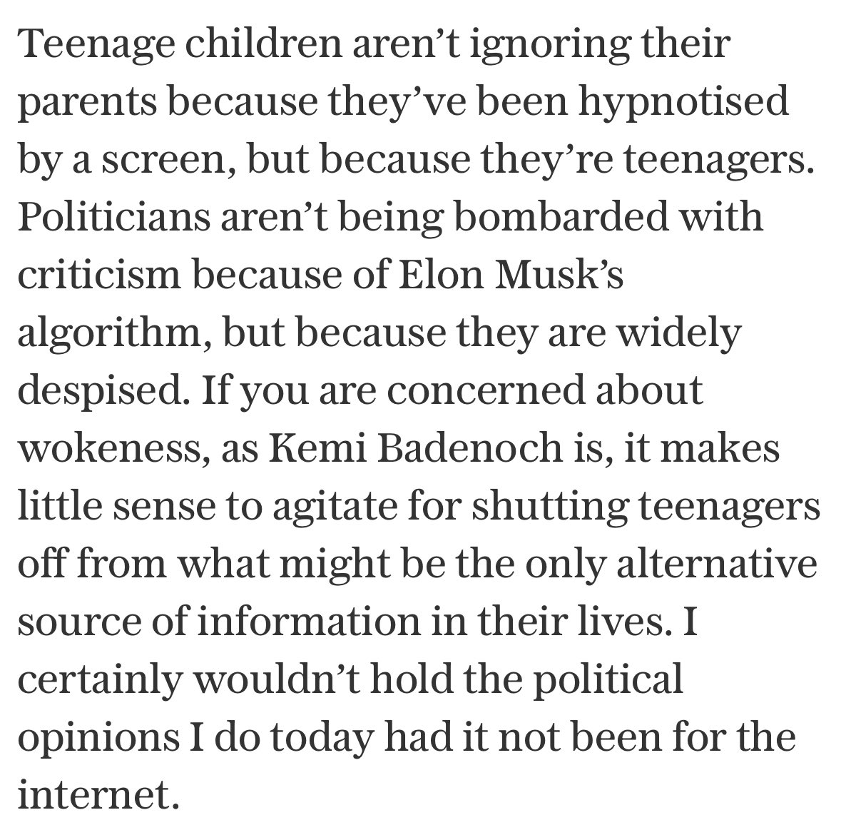 kafkaswife's tweet image. A social media ban for under 16s would be actually-existing populism: terrible policy justified on the basis of a moral panic, with the ultimate beneficiaries being politicians uncomfortable with scrutiny. It won’t “fix” teenagers, but it will crush online anonymity