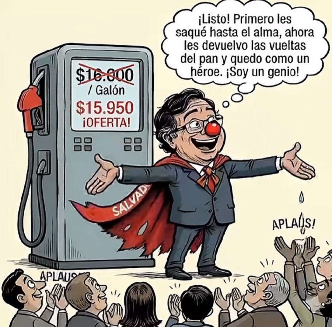 🔴🇨🇴 OP. para los periodistas de la nueva <a href="/CaracolRadio/">Caracol Radio</a> <a href="/jsanchezcristo/">Julio Sánchez Cristo</a> <a href="/JuanDiegoAlvira/">Juan Diego Alvira</a> ya le están haciendo propaganda a <a href="/petrogustavo/">Gustavo Petro</a> diciendo que les parece ‘brillante’ que baje $50 la gasolina, después de que le subió de $8.000(2022) a $16.600 (2023-2025

Otra manera de