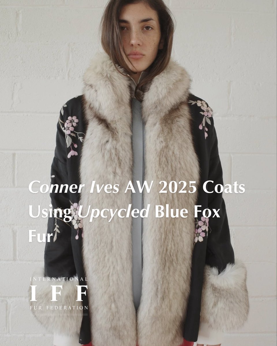 we_are_fur's tweet photo. Made in London, Conner Ives’s AW 2025 coat of the season is crafted in silk satin embroidered with cherry blossoms, finished with upcycled blue fox fur at the collar and cuffs. ❤️
📸 @connorives
#Connorives #Furcycle #Fashion #NaturalFur #Furmark https://t.co/45IMXcPpuv