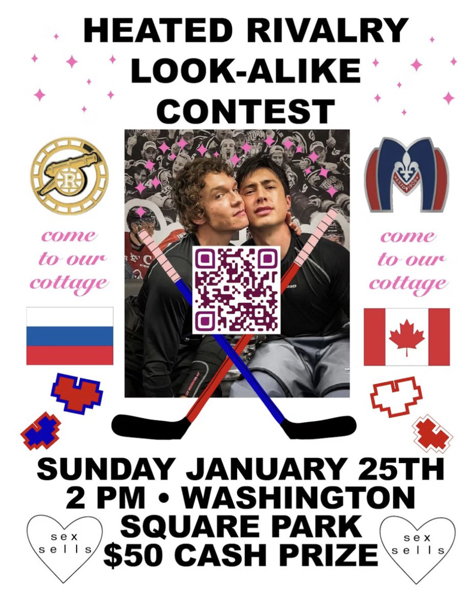 PopCrave's tweet image. A ‘Heated Rivalry’ look-alike contest is scheduled for January 25 in Washington Square Park.
