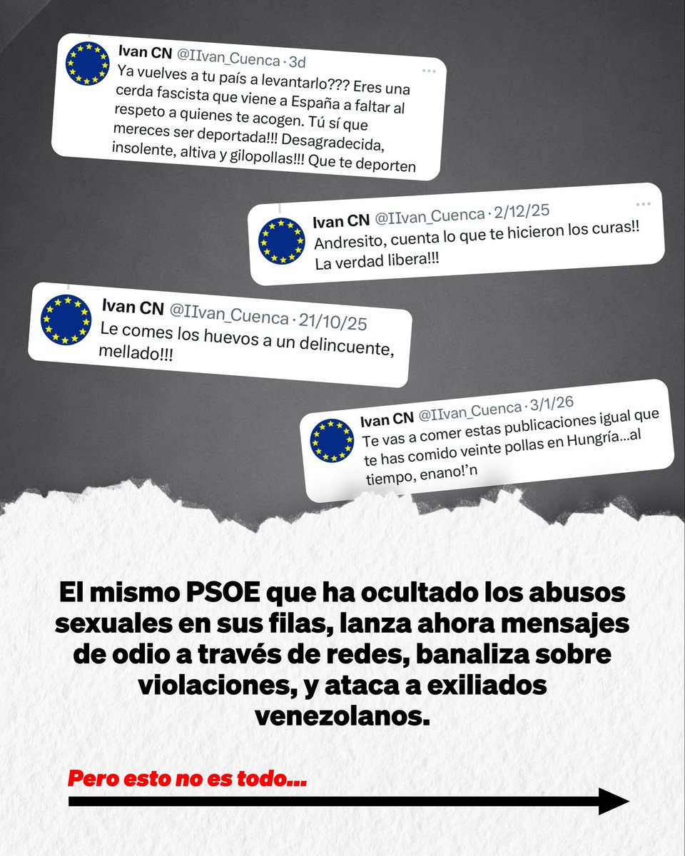 🔴El portavoz del PSOE en Silla, acusado de difundir mensajes de odio machistas, racistas y homófobos a través de redes sociales.

En el PSOE ya no tienen suficiente con tapar los abusos sexuales, sino que ahora se lanzan al odio contra todo aquel que no piensa como ellos.