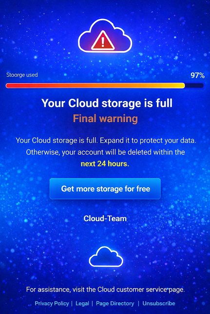 FraudMon's tweet image. Storage capacity full scam going around today. Look at the url!