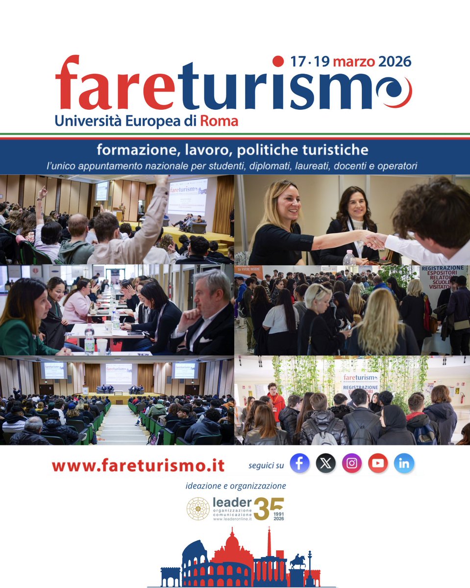 𝗙𝗮𝗿𝗲𝗧𝘂𝗿𝗶𝘀𝗺𝗼, 𝗹’𝗮𝗽𝗽𝘂𝗻𝘁𝗮𝗺𝗲𝗻𝘁𝗼 𝗻𝗮𝘇𝗶𝗼𝗻𝗮𝗹𝗲 𝘀𝘂𝗹𝗹𝗮 𝗳𝗼𝗿𝗺𝗮𝘇𝗶𝗼𝗻𝗲 𝗲 𝗹𝗮𝘃𝗼𝗿𝗼 𝗻𝗲𝗹 𝘁𝘂𝗿𝗶𝘀𝗺𝗼
🗓 Dal 17 al 19 marzo 2026
📍 UER Università Europea di Roma
🆓 Ingresso gratuito
👉 Per info visita il sito fareturismo.it