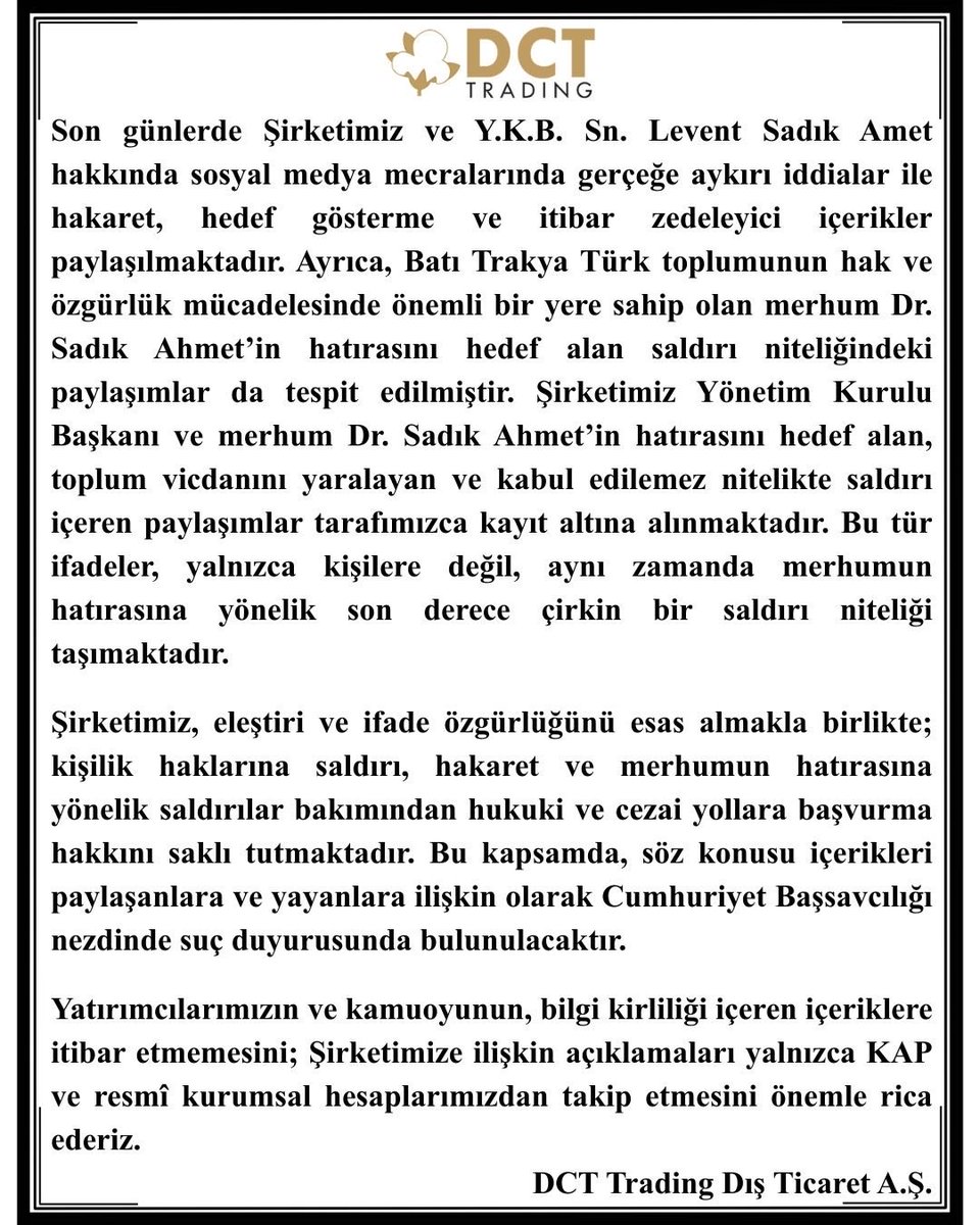 📌 Şirketimizin açıklamasını bilgilerinize sunarız.