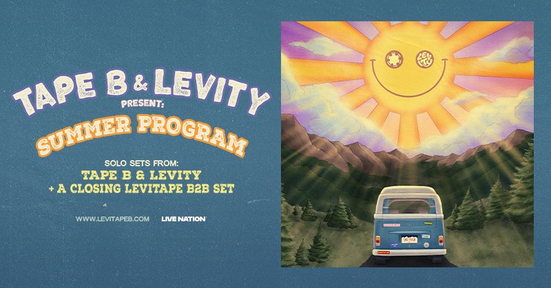 LiveNation's tweet image. ON SALE NOW! Tape B &amp;amp; Levity Present: Summer Program.

Featuring solo sets from Levity and Tape B, plus a closing Levitape B2B set.
levitapeb.com