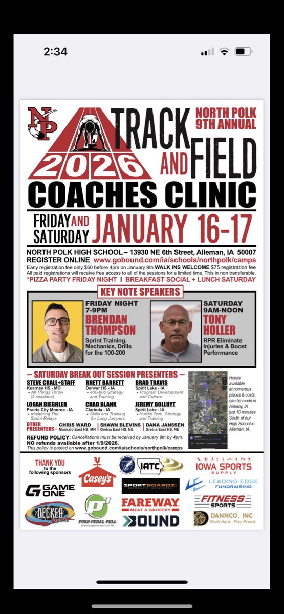 npboystrack's tweet image. To all registrants who plan to attend or T&amp;amp;F Coaches Clinic.  Spread the word! 

Everything is on as planned. See you tonight or tomorrow!!