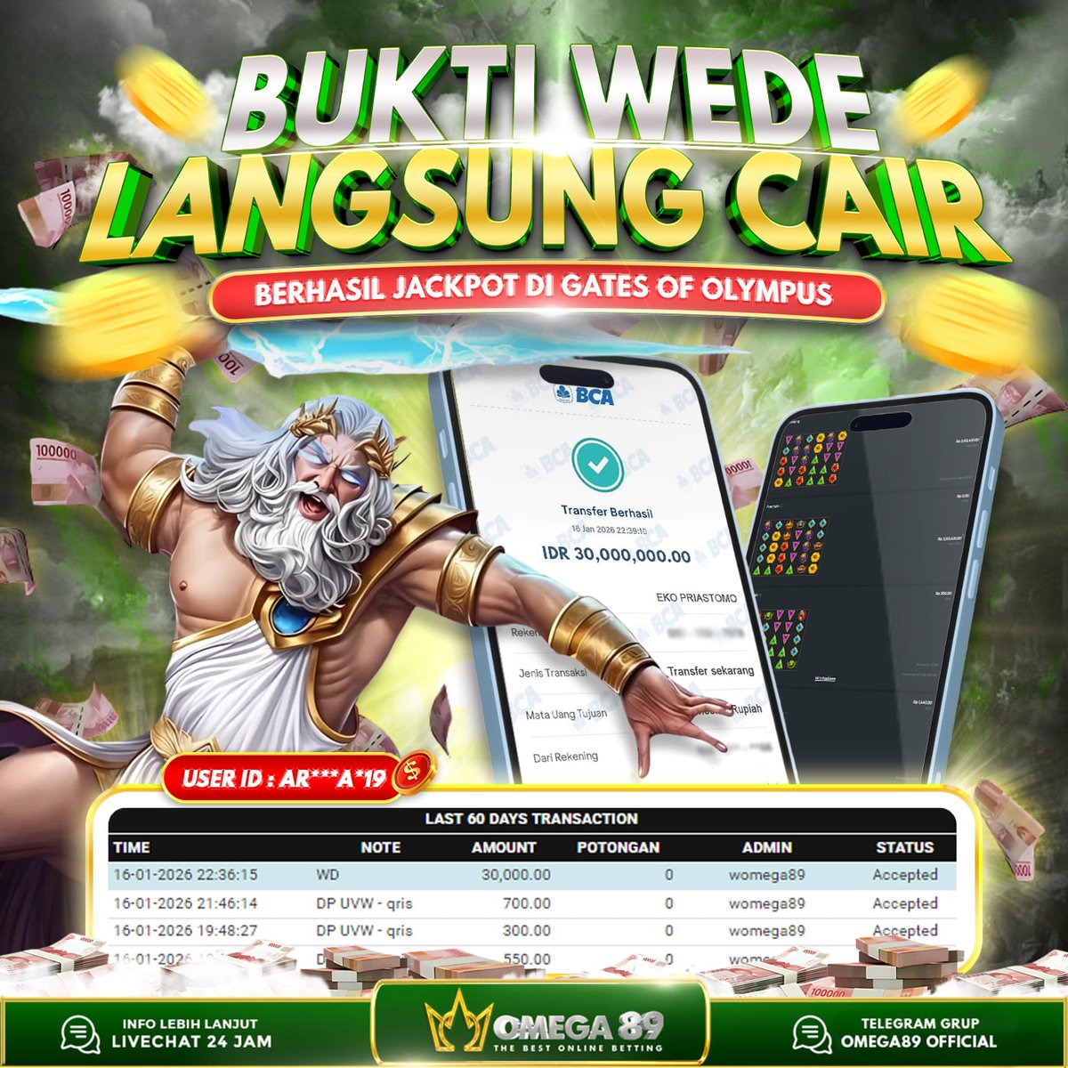 omega89rt's tweet photo. OMEGA89 JACKPOT DI GATES OF OLYMPUS Rp.30.000.000,- LUNAS!!πΈπΈ
β
Withdraw Cepat
β
Bukti Transfer Nyata
β
Menang Berapapun Pasti Dibayar
Raih JP nya sekarang juga bersama OMEGA89!
π https://t.co/e2ytpGxzOH
#omega89 #omega89jp #omega89rt #slotomega89 #maxwin #zeus https://t.co/TBkZjPtdu6