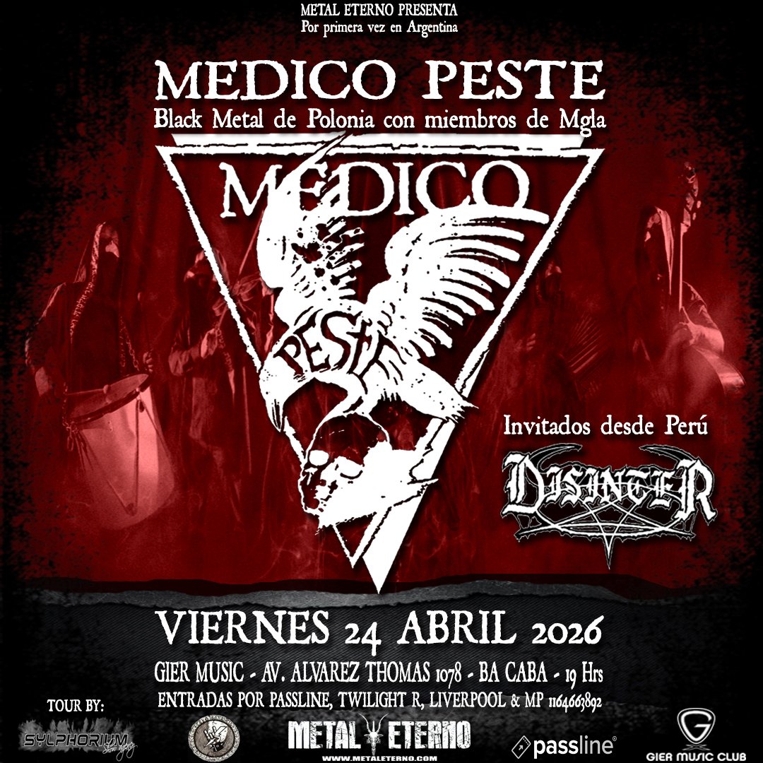 metaleterno's tweet photo. Medico Peste desde Polonia 🇵🇱 junto a Disinter desde Perú 🇵🇪 Viernes 24 de Abril de 2026 en Gier Músic Club. Produce Metal Eterno Prod. https://t.co/hiMhNMAP0W
