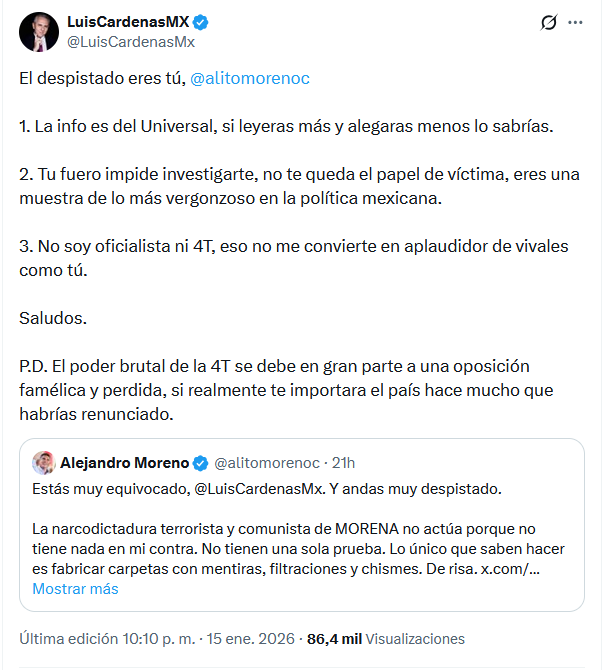 "No te queda el papel de víctima" le dice <a href="/LuisCardenasMx/">LuisCardenasMX</a> a un <a href="/alitomorenoc/">Alejandro Moreno</a> que ya debe estar deseándole una "verguiza salvaje".