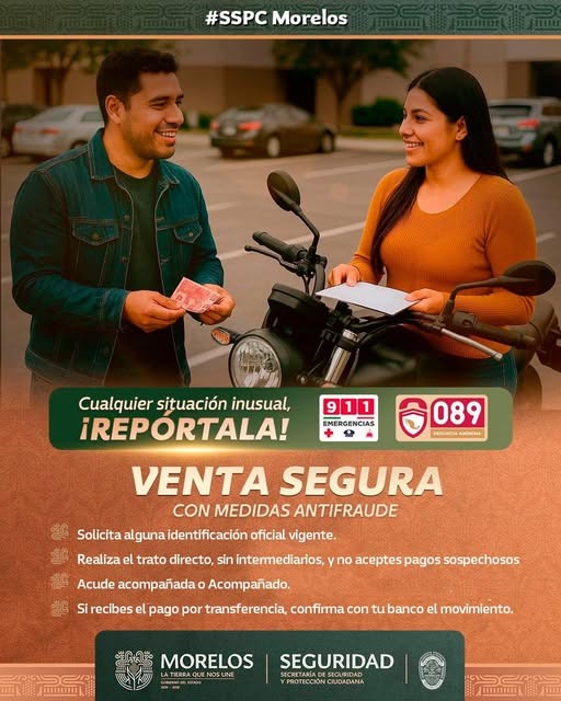 Si vas a comprar un vehículo, toma en cuenta las siguientes recomendaciones para que evites ser víctima de algún delito.

Seguimos trabajando para construir un Morelos más seguro.
#LaTierraQueNosUne
