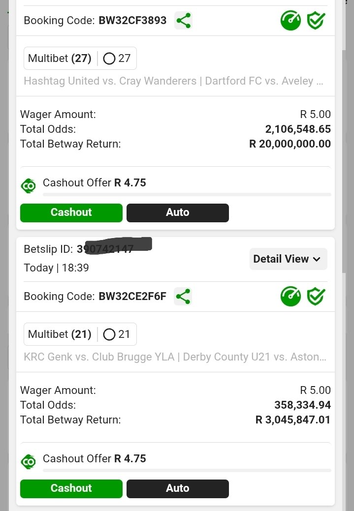 (BW32CF3893) Saturday 17h00 kick off R5=R20M. 27 legs 2up straight win🔥 
(BW32CE2F6F)  starting today 21h00 R5=R3M let's keep on trying 💪