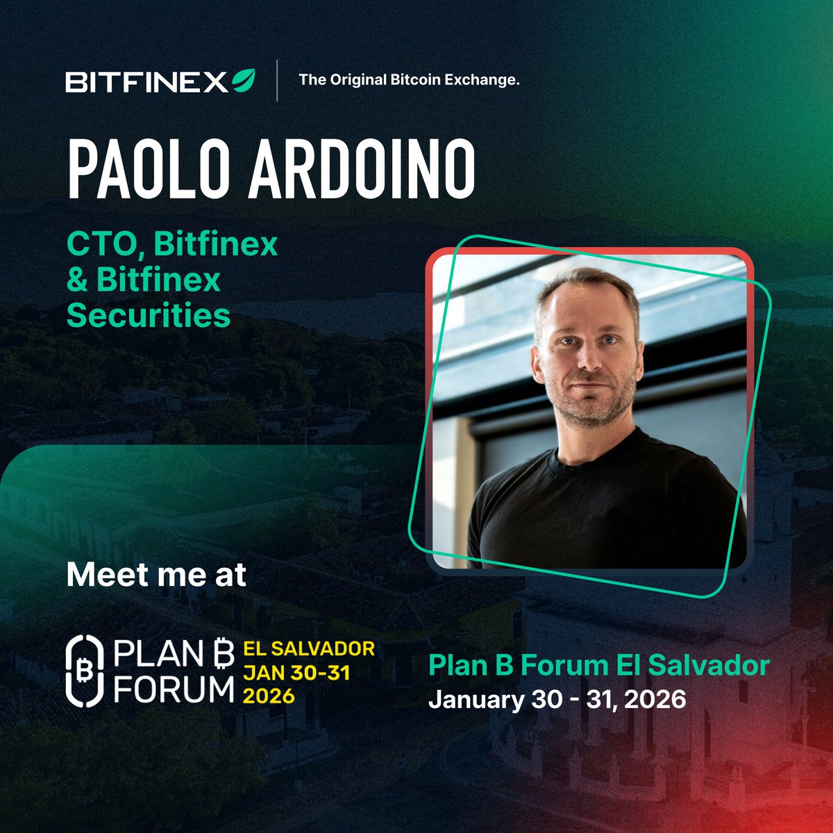 Meet @paoloardoino, Bitfinex CTO 🇸🇻 Paolo will be in El Salvador for  @planbelsalvador to share his view on where Bitcoin is heading, what  matters in market infrastructure, and why resilience wins in