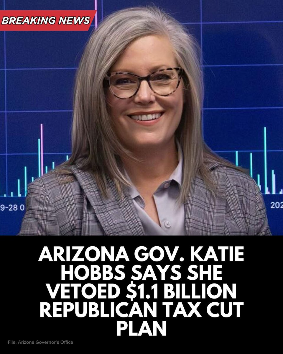 KTAR923's tweet image. BREAKING NEWS — Arizona Gov. Katie Hobbs said Friday she has vetoed a tax cut plan passed by Republicans a day earlier.

MORE INFORMATION: ktar.com/arizona-politi…