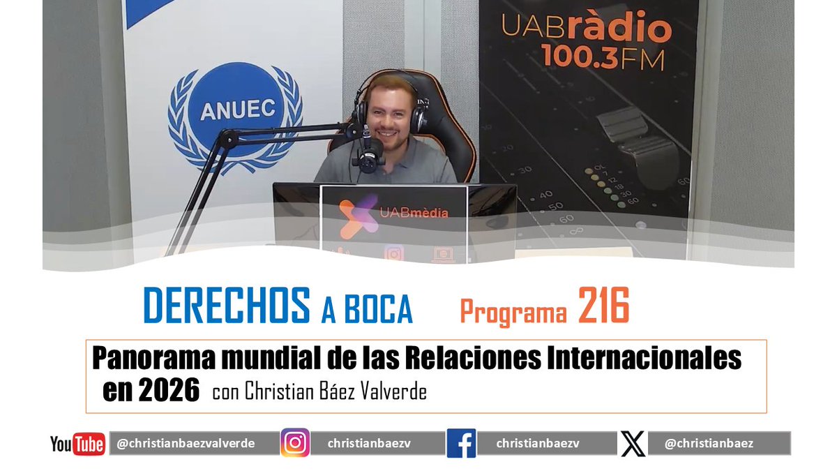 De vuelta con #DerechosaBoca <a href="/christianbaez/">Christian Báez Valverde</a> nos presenta un #PanoramaMundial de las #RelacionesInternacionales en #2026

Míralo en: youtu.be/oaYqOGrkpUc

Gracias a la <a href="/UABBarcelona/">Universitat Autònoma de Barcelona</a> y <a href="/UABmedia/">UABmèdia</a>