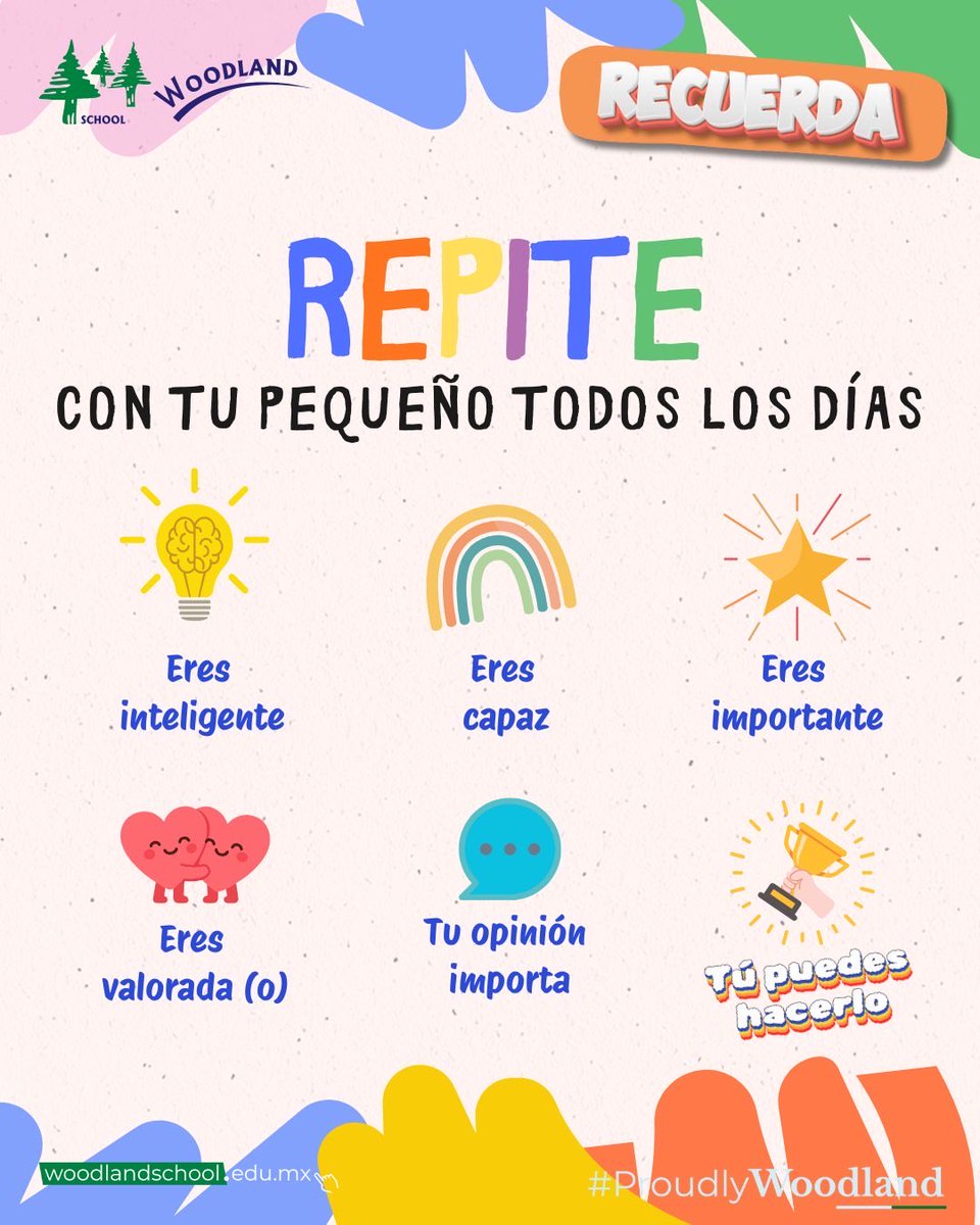 Las palabras que repetimos todos los días construyen la seguridad, la confianza y el amor propio de nuestros niños. Recordarles que son inteligentes, capaces, importantes y valorados fortalece su desarrollo emocional y académico. #OrgullosamenteWoodland #youcandoit