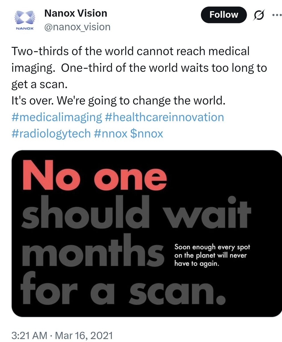hans05611's tweet photo. $nnox $ai 
No one should wait months for a scan.
It's over. We're going to change the world. https://t.co/JUmHVYOVFP