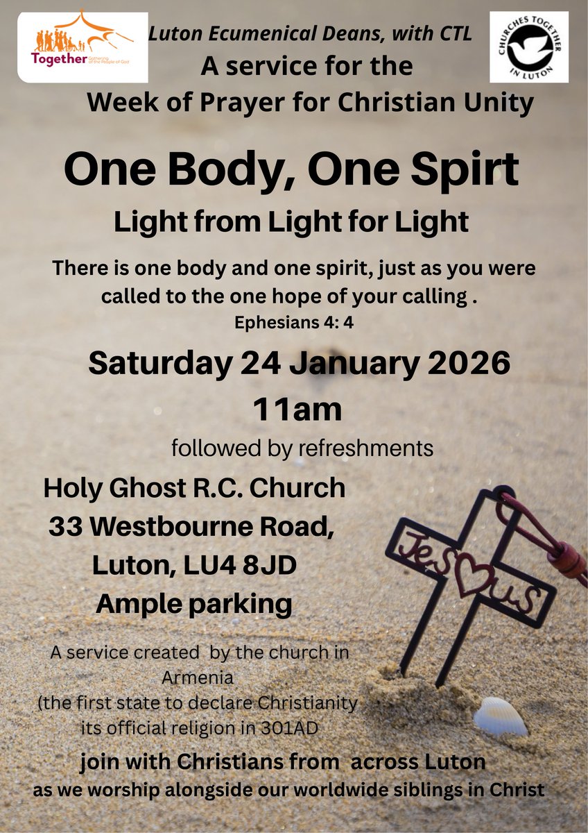 #wpcuwall Welcoming You All to a Service for Week of Prayer for Christian Unity In Luton <a href="/lutoncouncil/">Luton Council</a> <a href="/CTBI/">CTBI</a> <a href="/baptistuniongb/">Baptists Together</a> <a href="/churchofengland/">The Church of England</a> <a href="/JesuitsBritain/">Jesuits in Britain</a> <a href="/catholicEW/">Catholic Church</a> <a href="/MethodistGB/">The Methodist Church</a>  <a href="/wearentcg/">New Testament Church of God</a> <a href="/salvationarmyuk/">The Salvation Army</a> <a href="/rccghq/">RCCG</a> <a href="/ar_churchuk/">The Armenian Church in the UK & Ireland</a> <a href="/UnitedReformed/">UnitedReformedChurch</a> #OneBodyOneSpirit